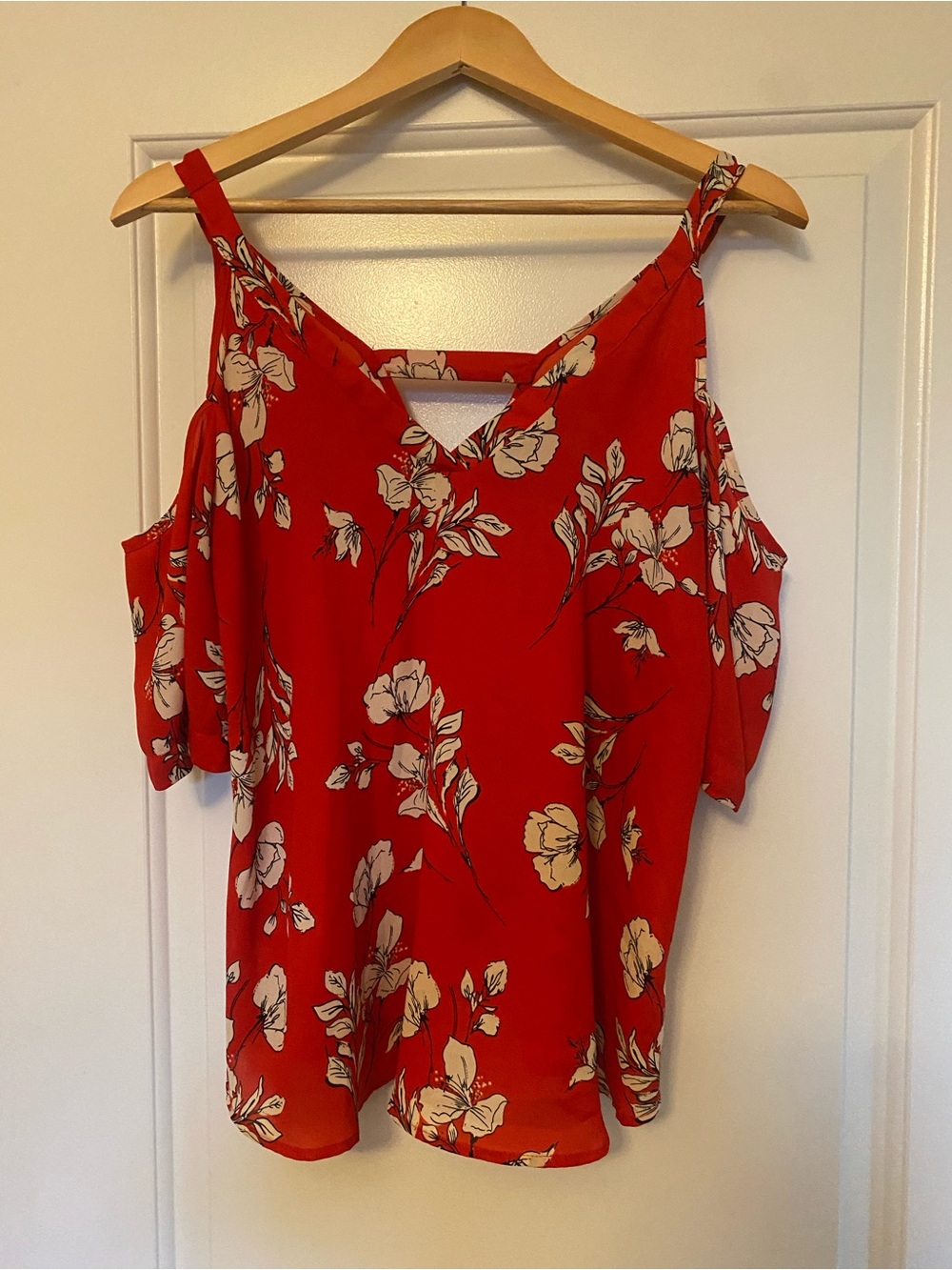 Sienna Sky Red Cold-Shoulder Floral Blouse